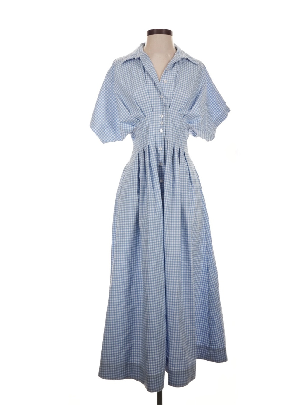 Anthropologie Exquise Tobie Blue Gingham Button Up Maxi Shirt Dress